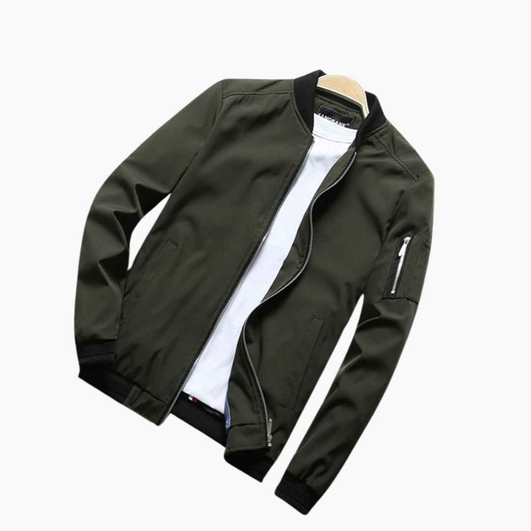 Jaqueta bomber masculina com fecho de correr e punhos canelados