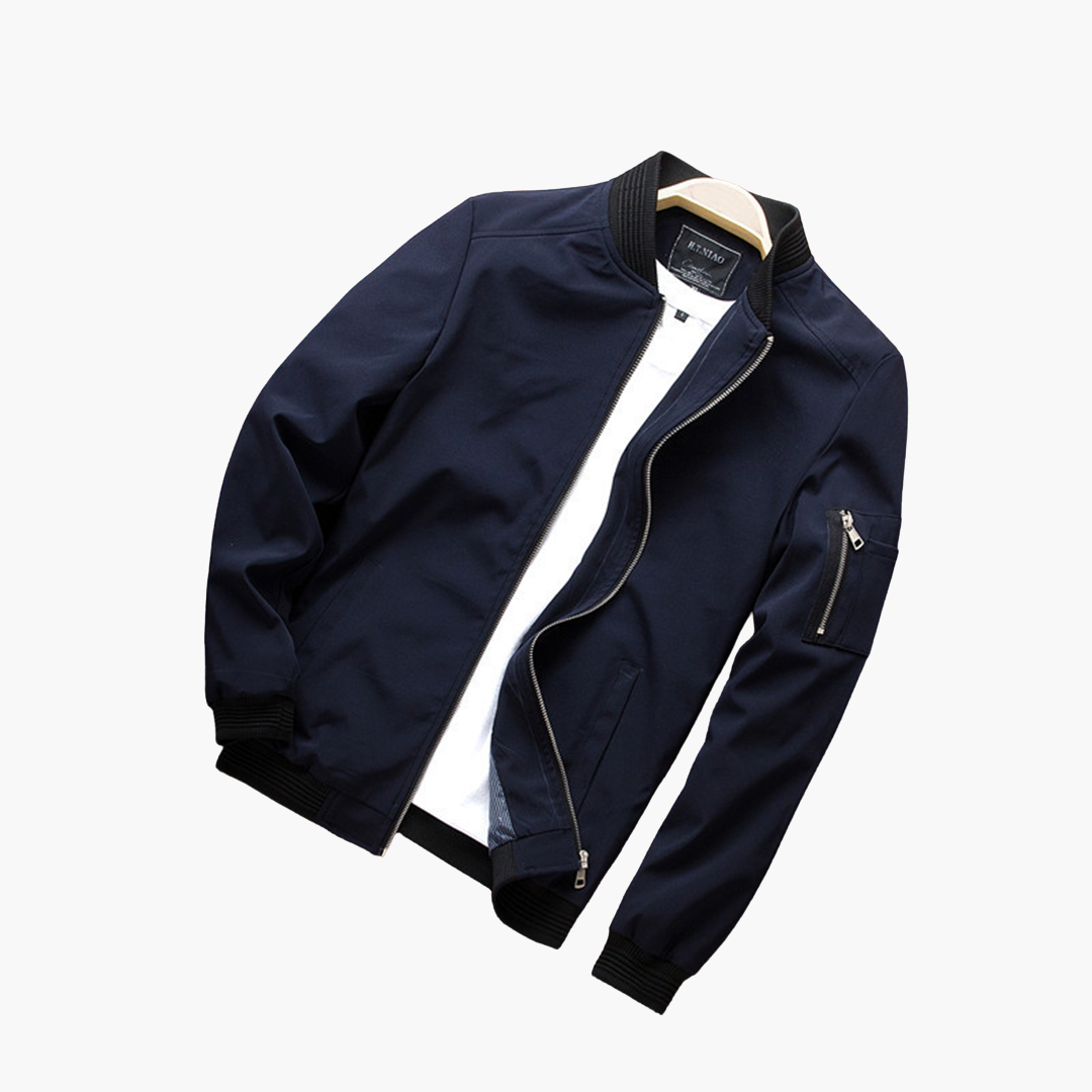 Jaqueta bomber masculina com fecho de correr e punhos canelados