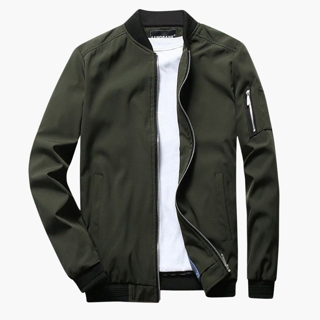 Jaqueta bomber masculina com fecho de correr e punhos canelados