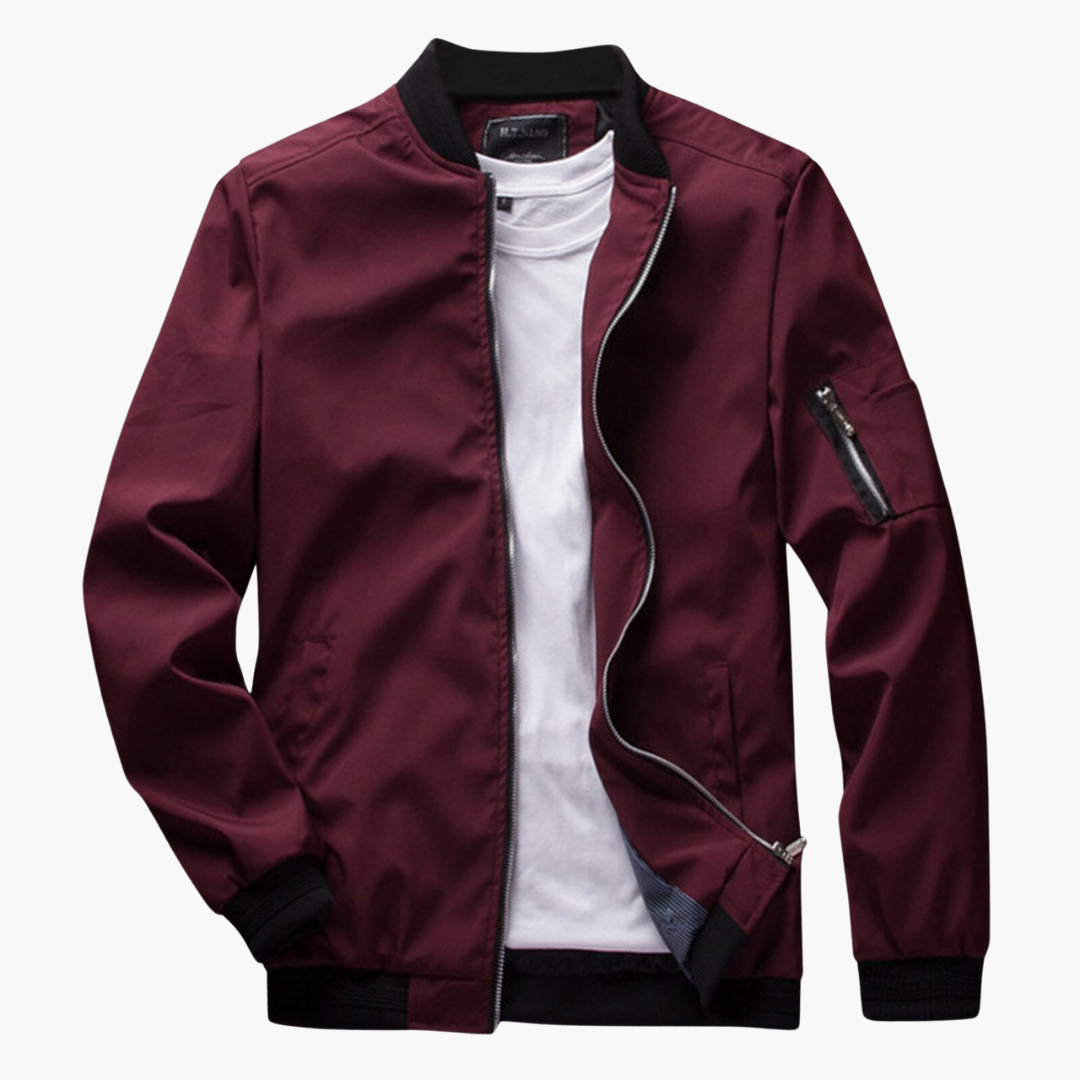 Jaqueta bomber masculina com fecho de correr e punhos canelados
