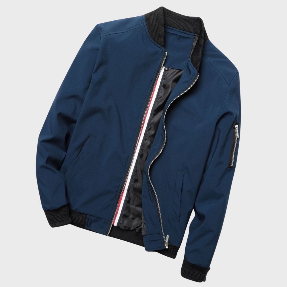 Bomber jacket homem leve com fecho de correr corte solto