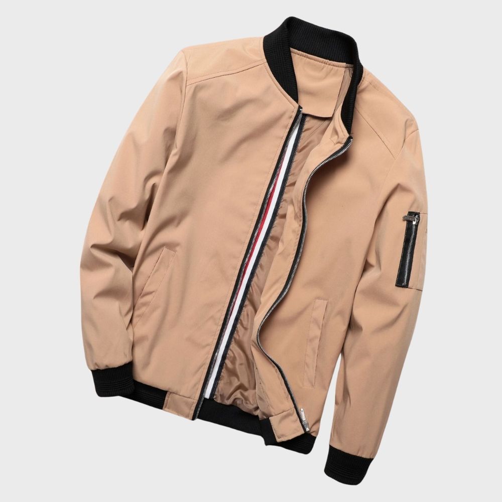 Bomber jacket homem leve com fecho de correr corte solto
