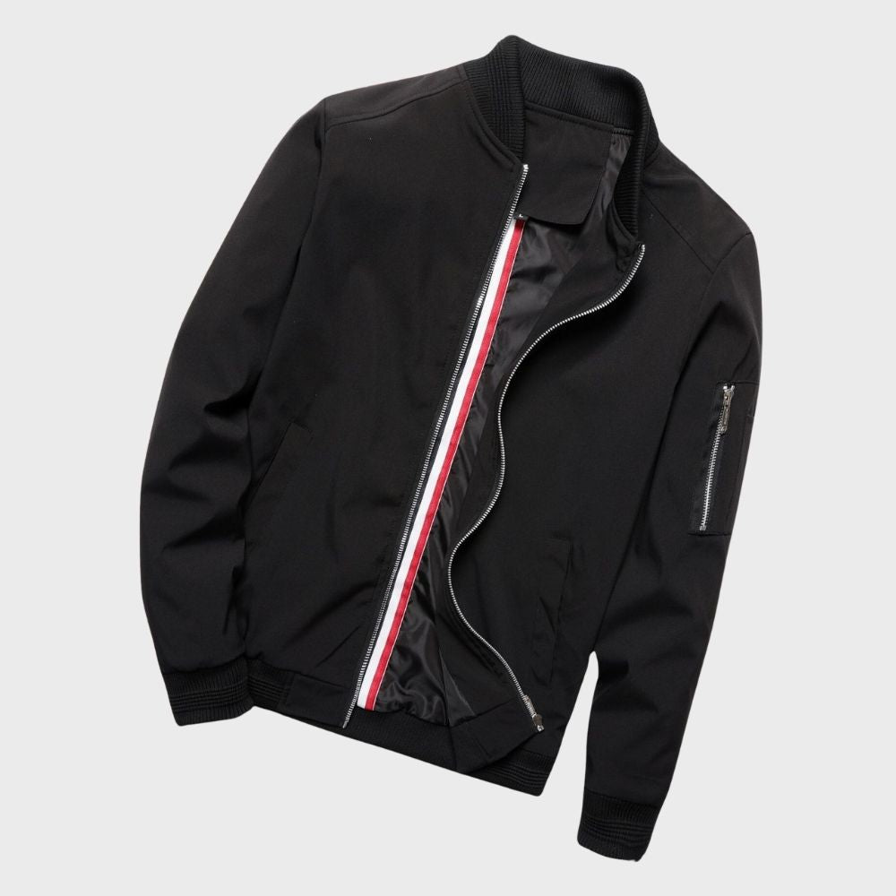 Bomber jacket homem leve com fecho de correr corte solto