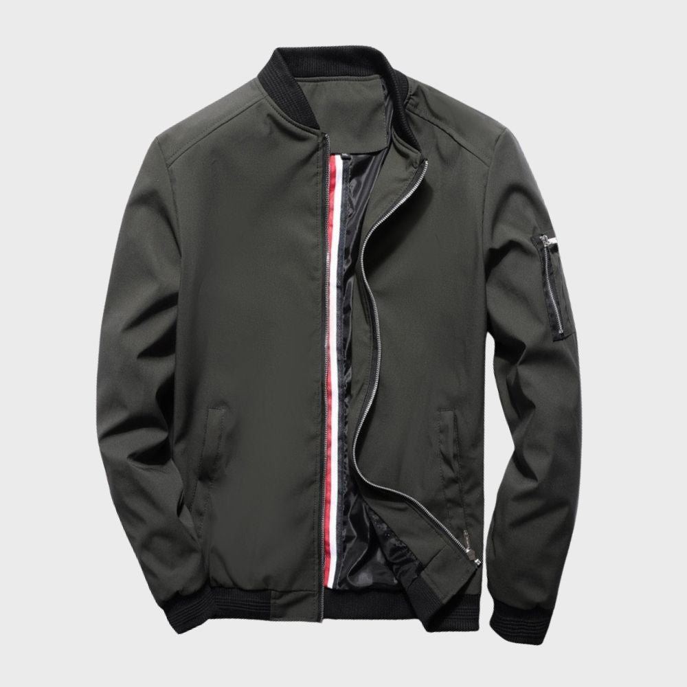 Bomber jacket homem leve com fecho de correr corte solto