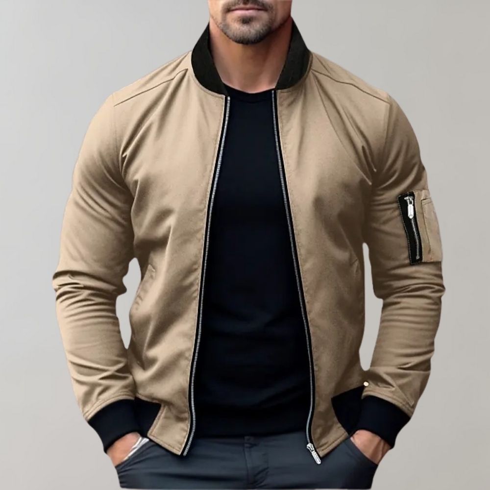 Bomber jacket homem leve com fecho de correr corte solto