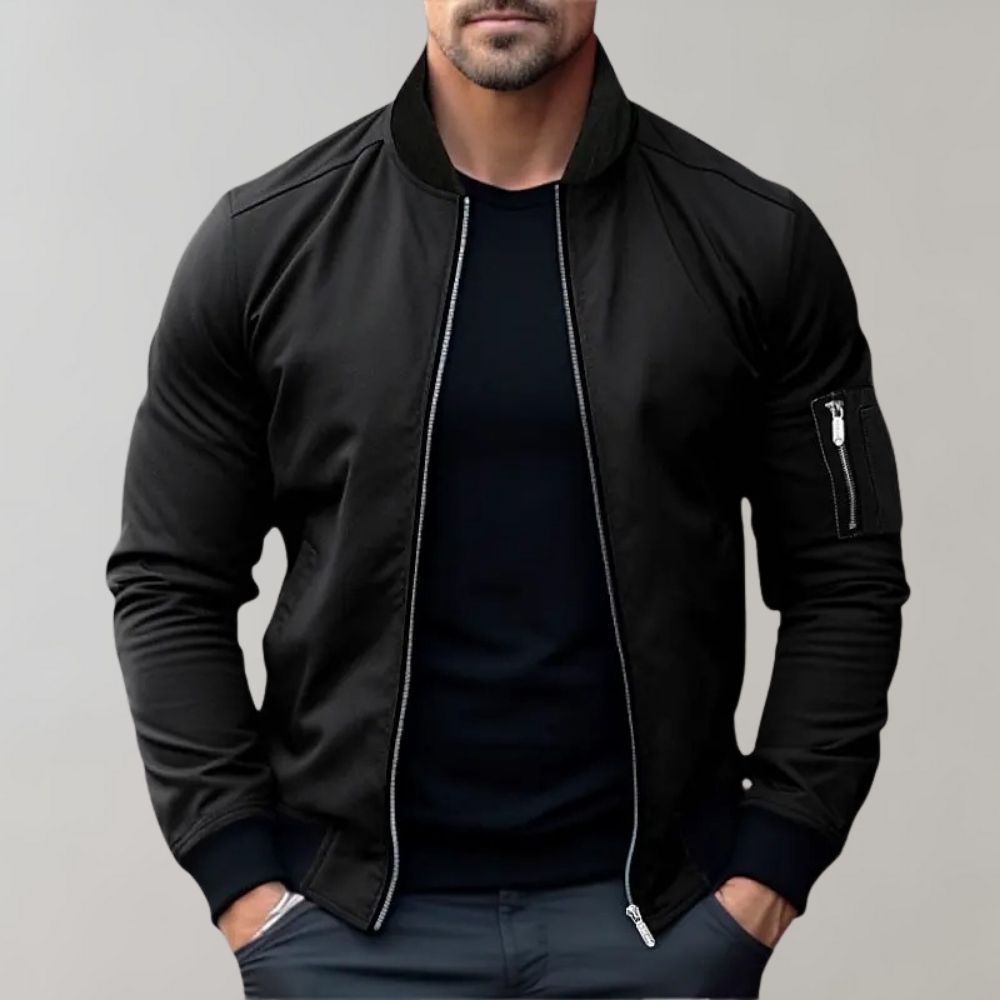 Bomber jacket homem leve com fecho de correr corte solto