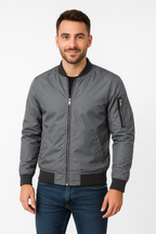 Bomber jacket masculina corta-vento com fecho de correr, corte clássico leve