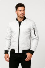 Bomber jacket masculina corta-vento com fecho de correr, corte clássico leve