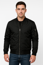 Bomber jacket masculina corta-vento com fecho de correr, corte clássico leve