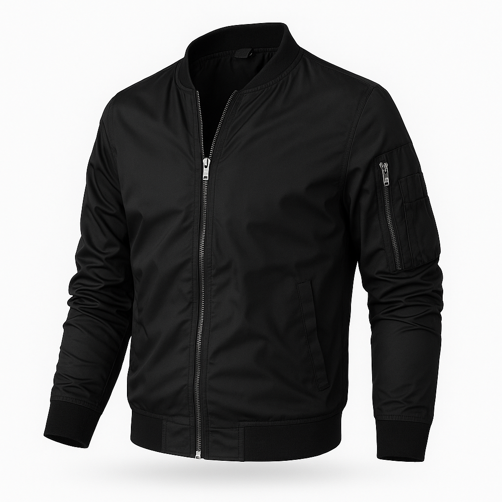 Bomber jacket masculina corta-vento com fecho de correr, corte clássico leve