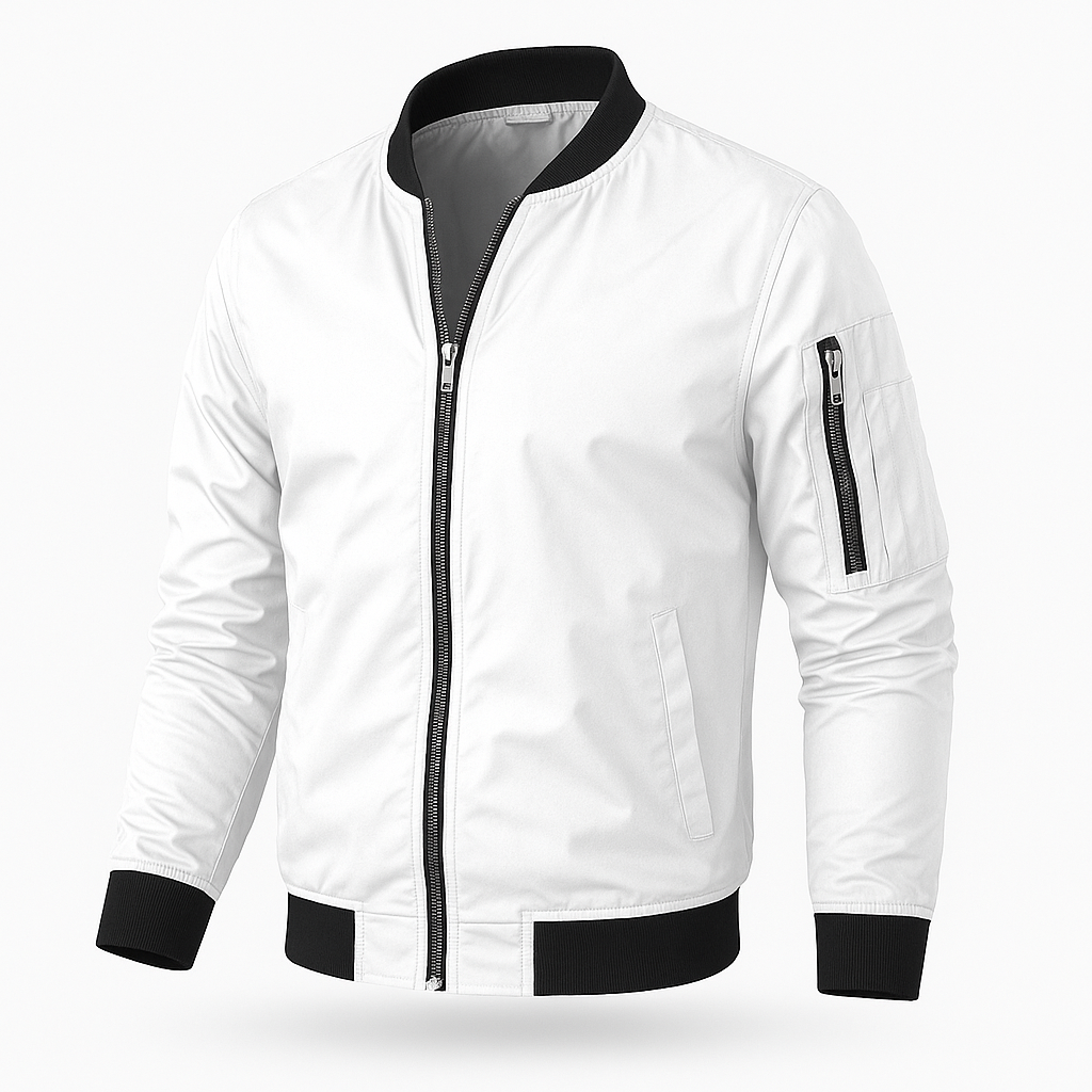 Bomber jacket masculina corta-vento com fecho de correr, corte clássico leve