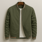 Bomber jacket homem com fecho de correr e acabamentos canelados design minimalista