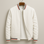 Bomber jacket homem com fecho de correr e acabamentos canelados design minimalista