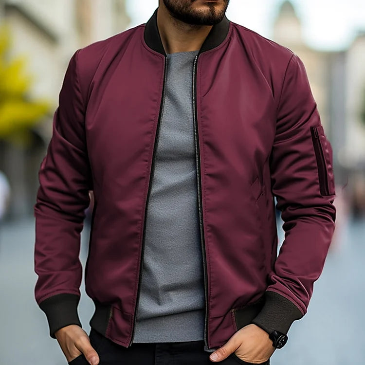 Jaqueta bomber masculina slim fit com zíper e colarinho alto