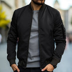 Jaqueta bomber masculina slim fit com zíper e colarinho alto