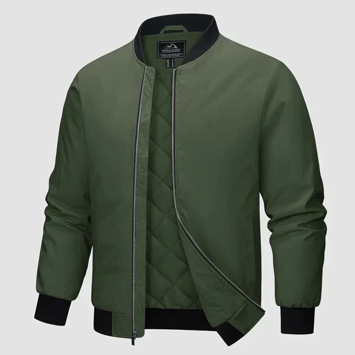 Bomber jacket homem acolchoada de inverno com fecho de zipper e forro estofado