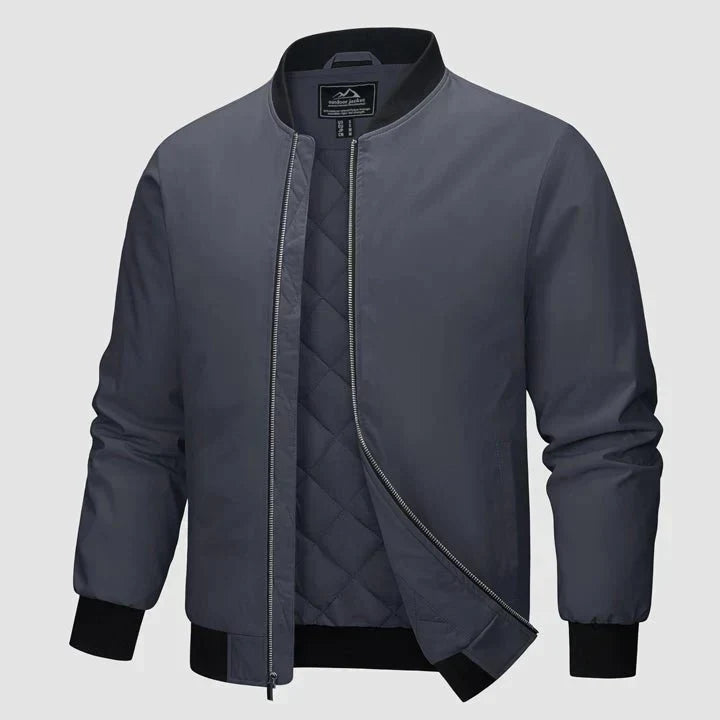 Bomber jacket homem acolchoada de inverno com fecho de zipper e forro estofado
