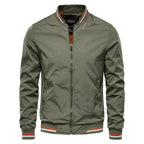 Bomber jacket homem resistente ao vento com fecho zip corte slim