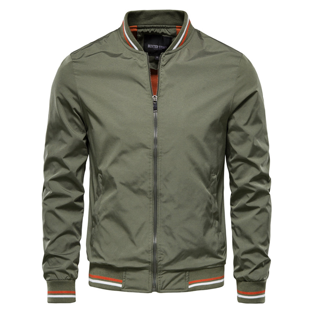 Bomber jacket homem resistente ao vento com fecho zip corte slim