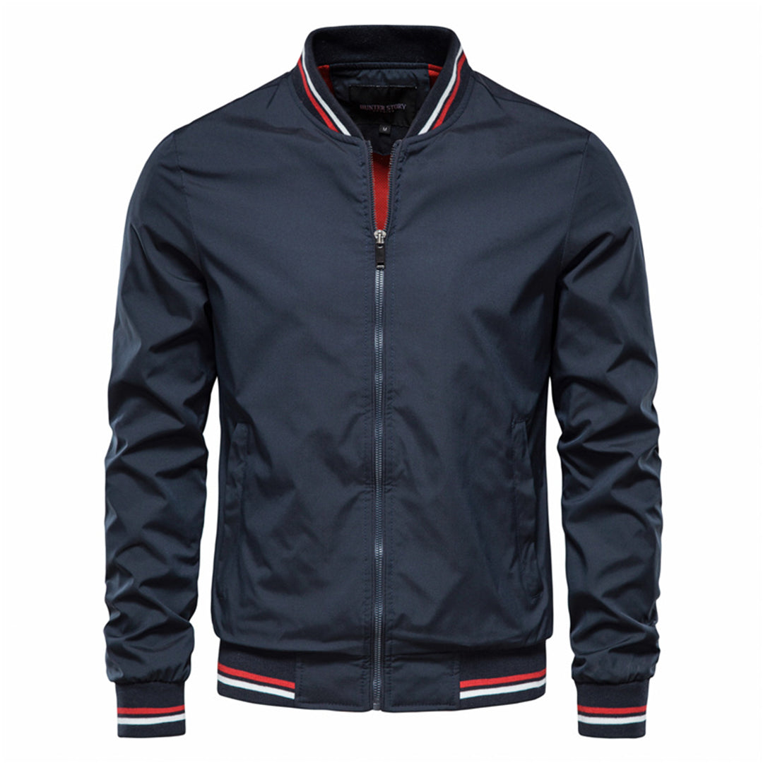 Bomber jacket homem resistente ao vento com fecho zip corte slim