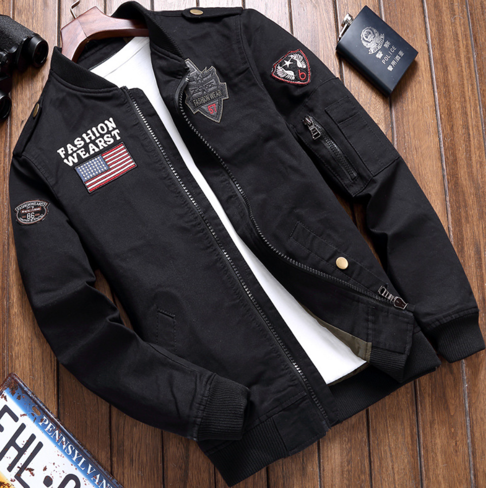 Bomber jacket homem com fecho de correr e bolsos laterais