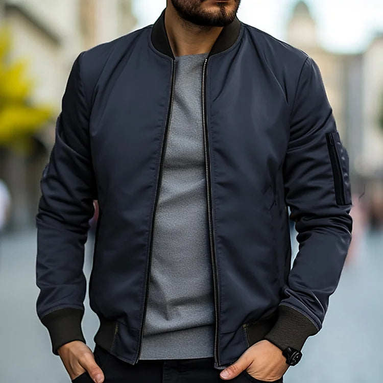 Bomber jacket masculina com fecho de correr resistente ao vento leve e urbana