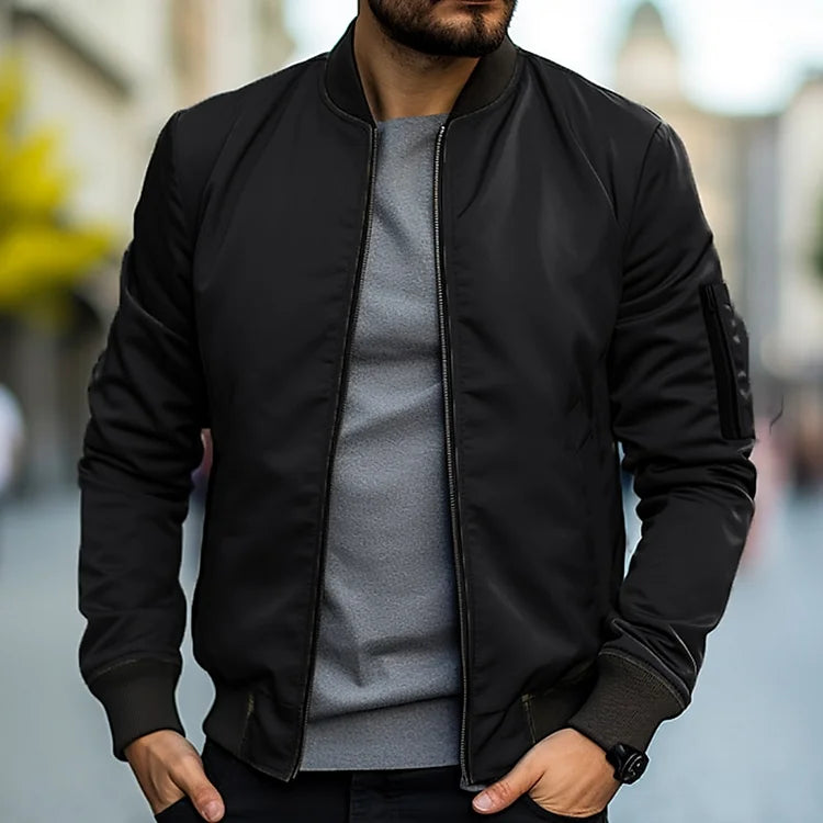 Bomber jacket masculina com fecho de correr resistente ao vento leve e urbana