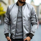 Bomber jacket masculina com fecho de correr resistente ao vento leve e urbana