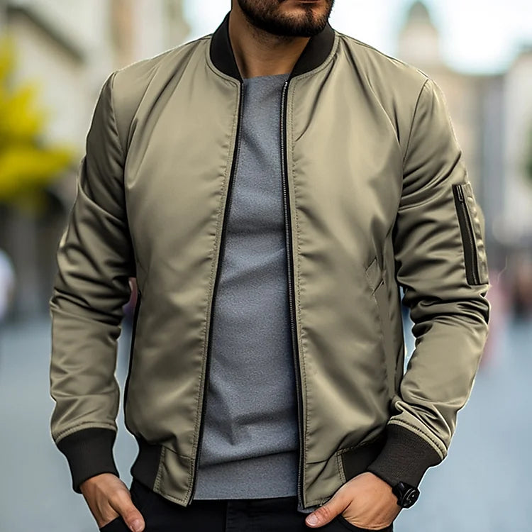 Bomber jacket masculina com fecho de correr resistente ao vento leve e urbana