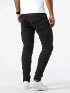Calças cargo denim masculinas em várias cores cinza caqui azul e preto
