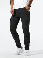 Calças cargo denim masculinas em várias cores cinza caqui azul e preto