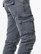 Calças cargo denim masculinas em várias cores cinza caqui azul e preto