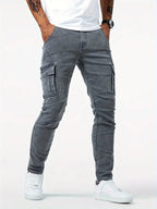 Calças cargo denim masculinas em várias cores cinza caqui azul e preto