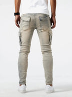Calças cargo denim masculinas em várias cores cinza caqui azul e preto
