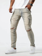 Calças cargo denim masculinas em várias cores cinza caqui azul e preto