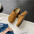 Tamancos femininos casual com fivela ajustável e palmilha ergonómica