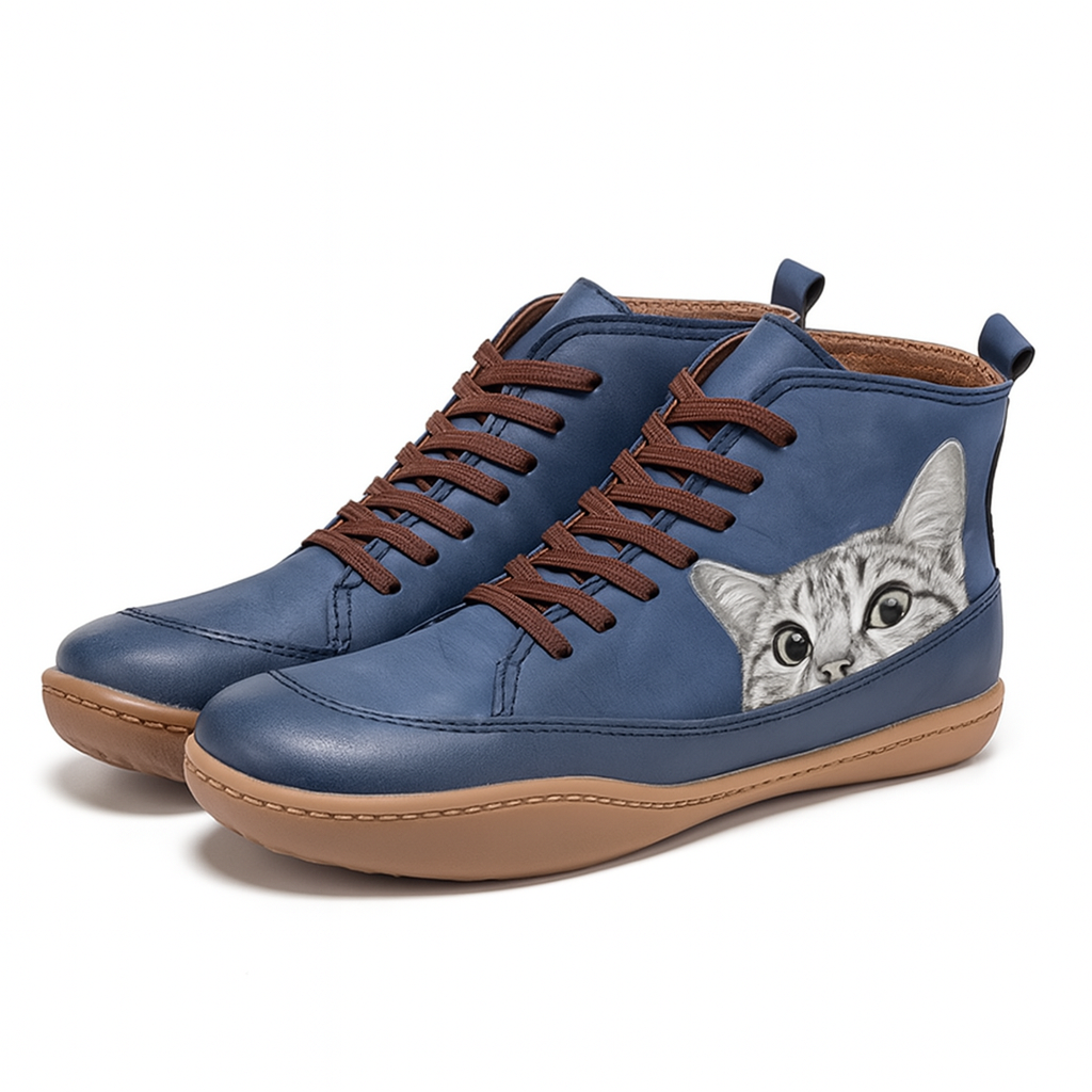 Botas femininas com estampa de gato para inverno, interior termoisolante macio