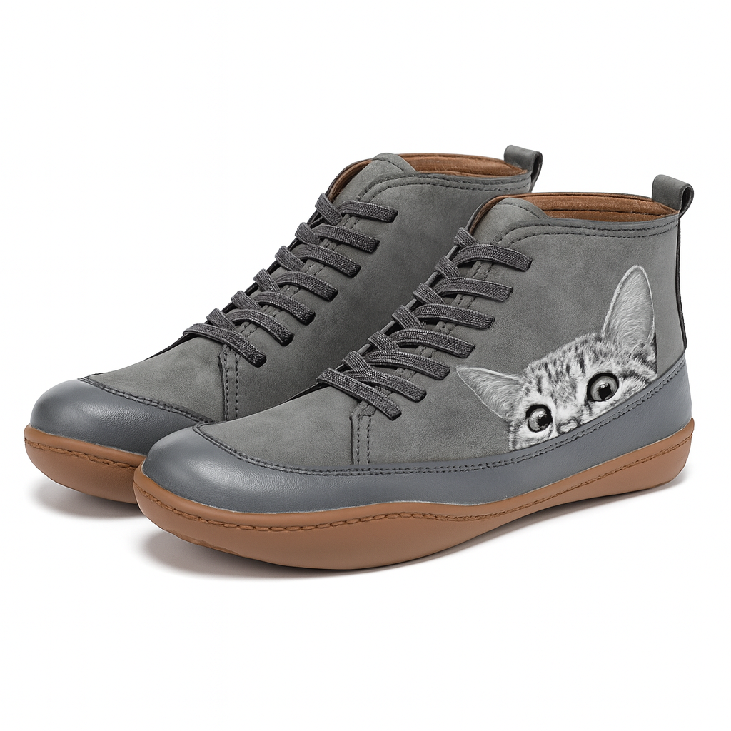 Botas femininas com estampa de gato para inverno, interior termoisolante macio