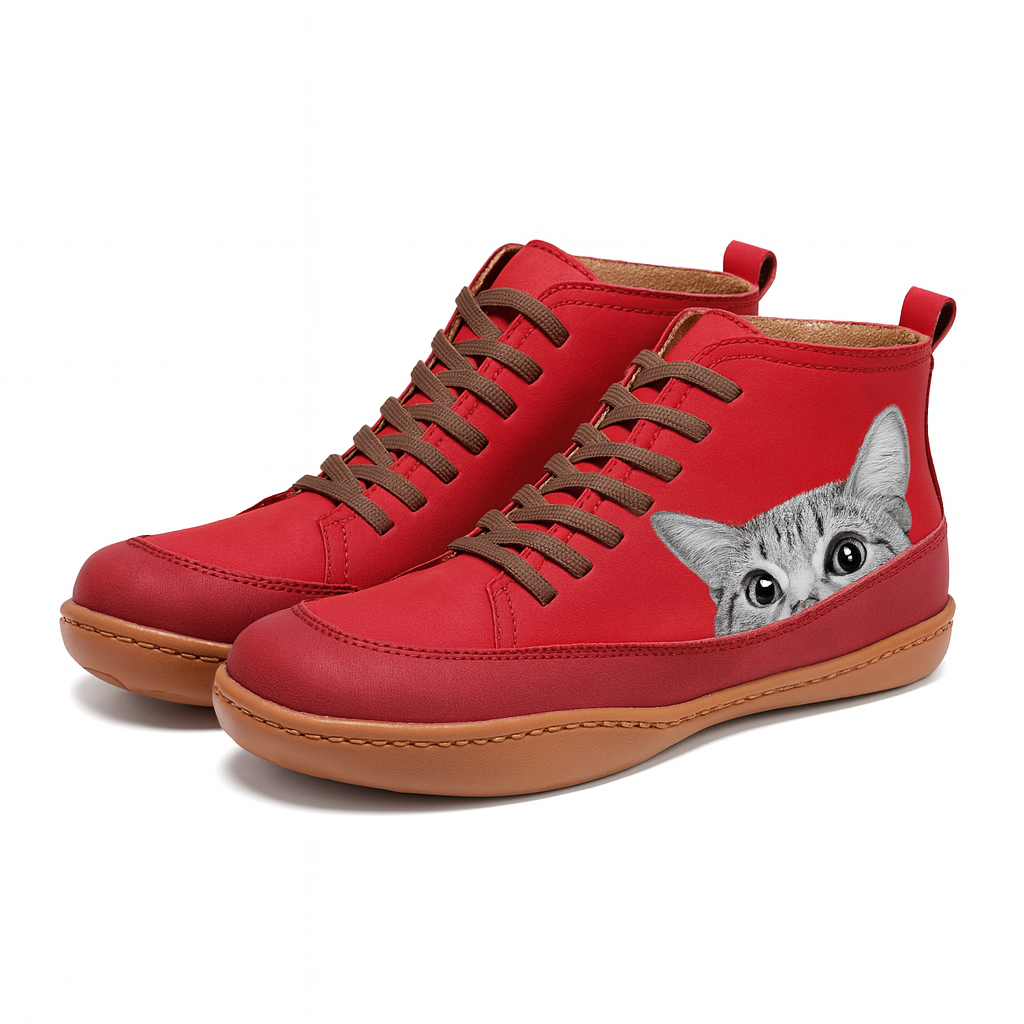 Botas femininas com estampa de gato para inverno, interior termoisolante macio