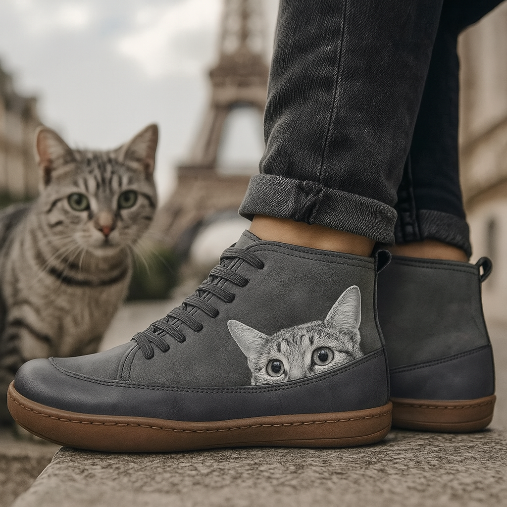 Botas femininas com estampa de gato para inverno, interior termoisolante macio