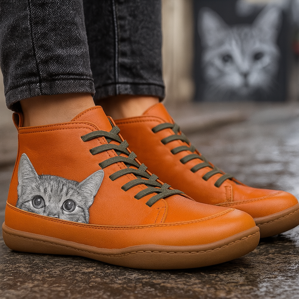 Botas femininas com estampa de gato para inverno, interior termoisolante macio