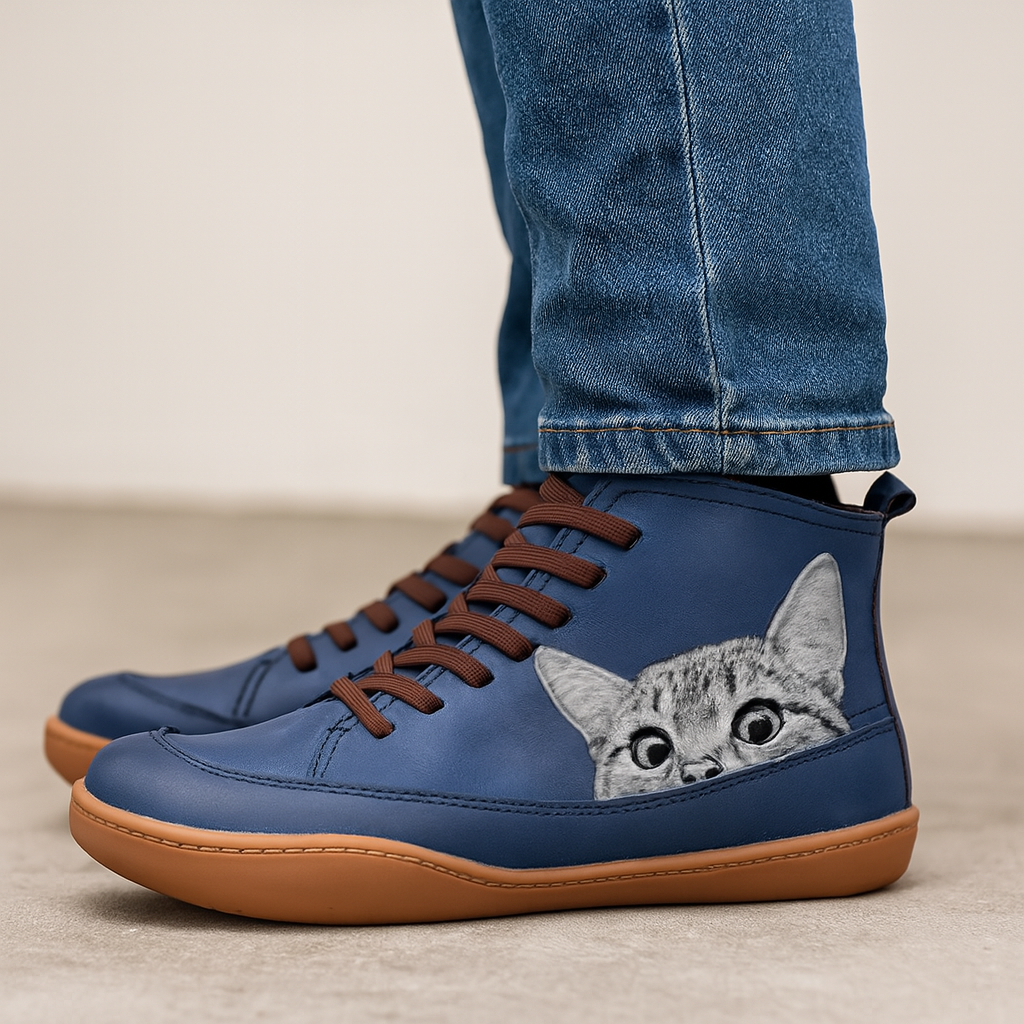 Botas femininas com estampa de gato para inverno, interior termoisolante macio
