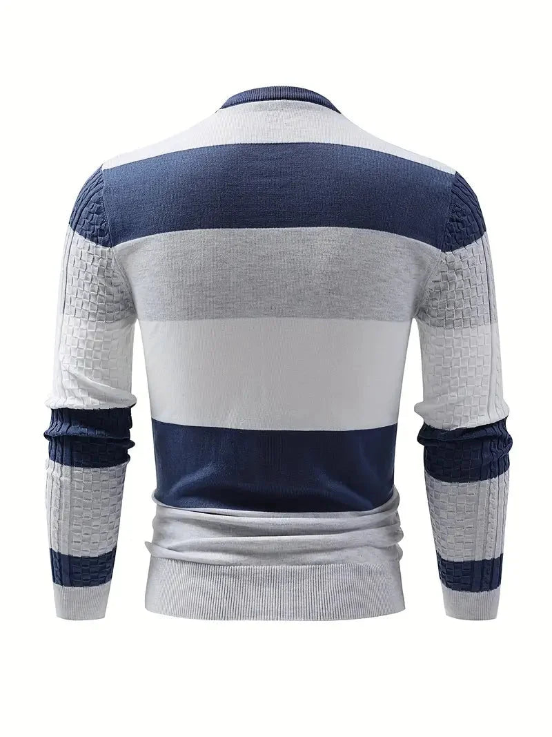 Camisola listrada masculina de malha corte relaxado em cinzento e preto