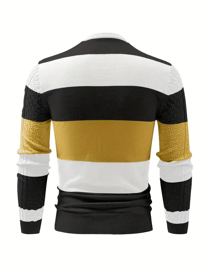 Camisola listrada masculina de malha corte relaxado em cinzento e preto