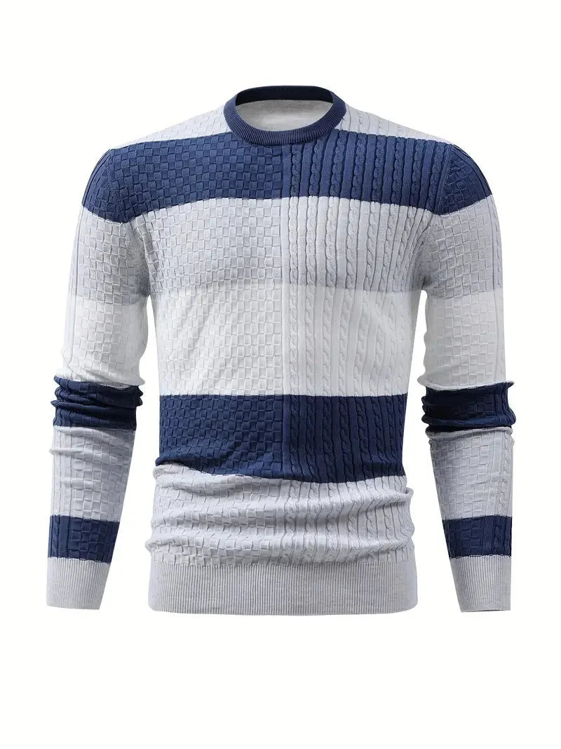 Camisola listrada masculina de malha corte relaxado em cinzento e preto