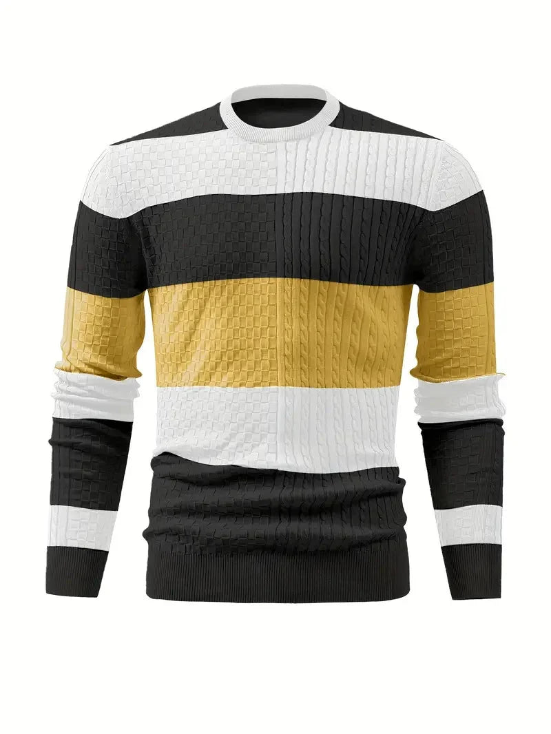 Camisola listrada masculina de malha corte relaxado em cinzento e preto