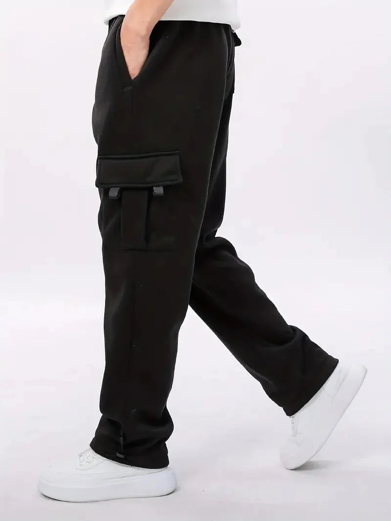 Calças cargo jogger masculinas em preto e cinzento corte desportivo casual