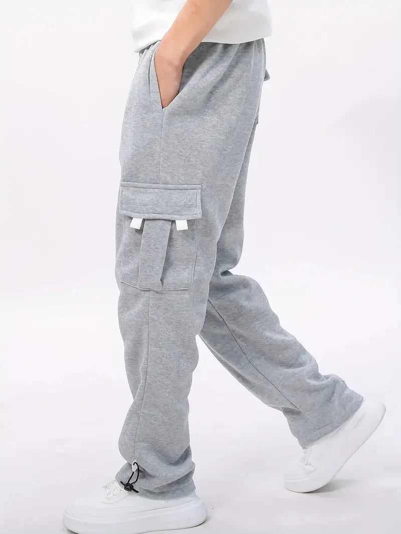 Calças cargo jogger masculinas em preto e cinzento corte desportivo casual