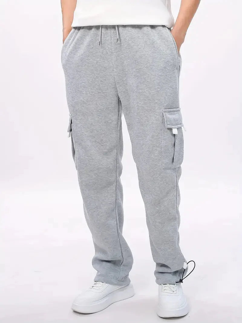 Calças cargo jogger masculinas em preto e cinzento corte desportivo casual