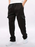 Calças cargo jogger masculinas em preto e cinzento corte desportivo casual